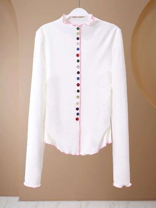 木耳边七彩扣打底衫#亮哥女装#时尚洋气#舒适透气#显气质@巨量千川