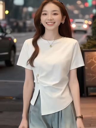 #简约时尚 #收腰显瘦 #短袖t恤 #谁穿谁好看 #夏季穿搭