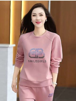 休闲运动套装,女春秋季宽松减龄圆领两件套