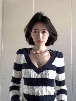 撞色V领条纹毛衣女秋冬季修身内搭针织打底衫上衣#毛衣女 #秋冬新款 #修身显瘦 #打底衫 #针织上衣