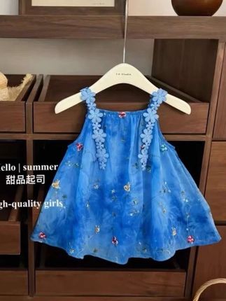 女童连衣裙夏季显白蓝色立体花朵刺绣背心裙宝宝韩版甜美公主裙子#女童连衣裙 #高品质童装 #夏季穿搭 #萌娃穿搭 #生女儿就要这样穿