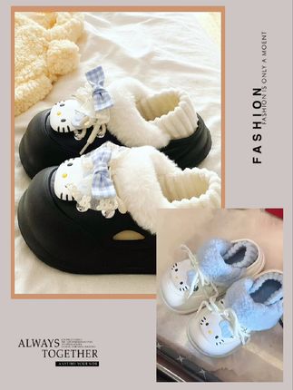 可防滑居家室内毛毛棉鞋加绒保暖厚底冬季外穿kt猫棉拖鞋女款