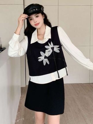 大码女装独特绝美套装裙秋季假两件上衣胖MM遮肉显瘦半身裙套装 #女装穿搭 #大码女装 #穿出自己的风格 #谁穿谁好看系列 #时尚穿搭