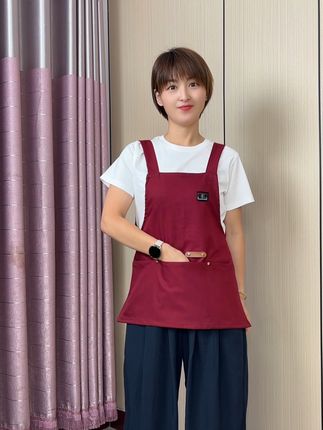 简约纯色背带围裙短款工作服#围裙