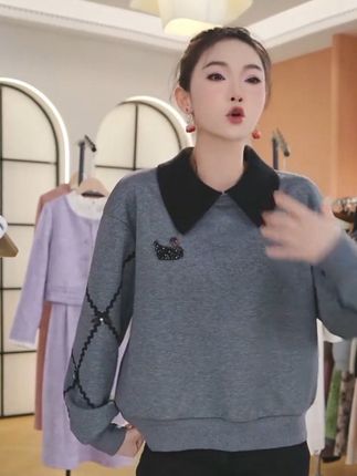 2670【不加绒】女士灰色卫衣秋冬2025新款爆款时尚洋气上衣#高级感穿搭 #女款休闲服 #百搭上衣 #上衣穿搭 #高级穿搭