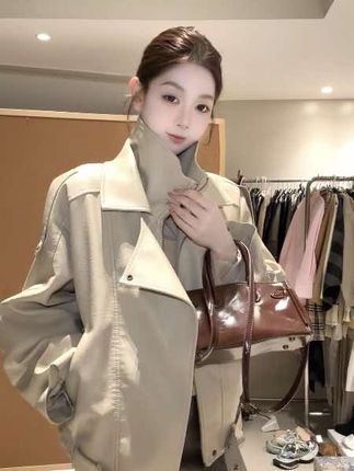 秋季新款ins皮衣外套女港风辣妹百搭皮夹克韩版风宽松机车服#辣妹穿搭 #每日分享 #外套穿搭 #韩系穿搭