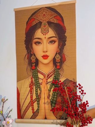 虔诚卓玛茶室竹编挂画 #古典美 #国风古韵汉服 #视觉艺术 #艺术作品