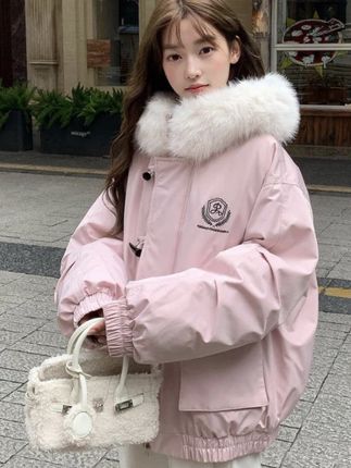 牛角扣棉服女款2025新款冬季加厚小个子派克服棉衣学院风棉袄外套#加厚棉服外套 #派克服 #棉袄外套 #学院风外套 #小个子外套