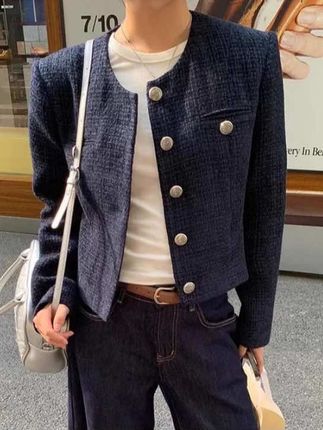 小香风外套短款2025长袖复古秋季气质高级圆领新款法式上衣#小香风#外套#穿搭 #秋季穿搭 #高级感穿搭