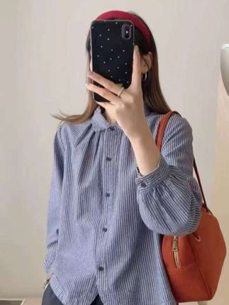 条纹长袖衬衫女衬衣新款洋气休闲减龄宽松时尚百搭上衣女开衫#衬衫的多种穿法 #百搭显瘦 #女装穿搭 #春季换装秀出真我 #百搭上衣