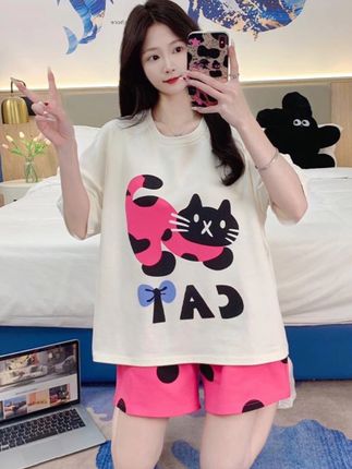 卡通睡衣女款夏季带胸垫甜美可爱家居服#夏季穿搭 #谁穿谁好看 #质量杠杠的好 #舒适家居服