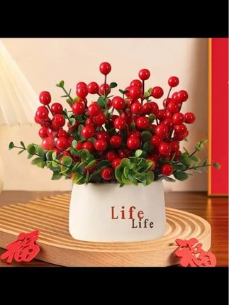 仿真红果发财果life瓶装饰平安喜乐乔迁大吉喜庆花艺新年装饰花艺#仿真#红果#发财果#摆件#高颜值