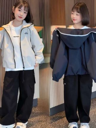 女童外套秋款2025新款儿童洋气连帽风衣女大童秋季宽松运动冲锋衣#女童外套 #儿童外套 #运动外套 #冲锋衣外套 #巨量千川