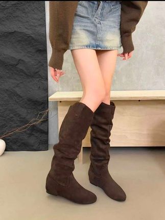 内增高绒面长筒靴女靴子春秋季尖头