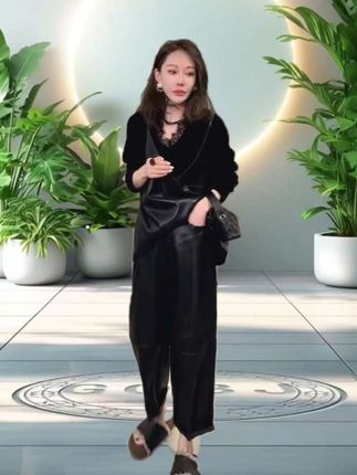 欧货三件套显瘦长袖网红时尚气质水洗皮马甲洋气九分裤百搭套装女#马甲 #穿搭 #美出高级感 #ootd穿搭 #谁穿谁好看