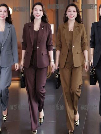 时尚西装套装女2025秋新款气质减龄长袖西服百搭背心直筒裤三件套#舒适百搭 #潮流穿搭 时尚西装套装#时尚穿搭 #谁穿谁好看