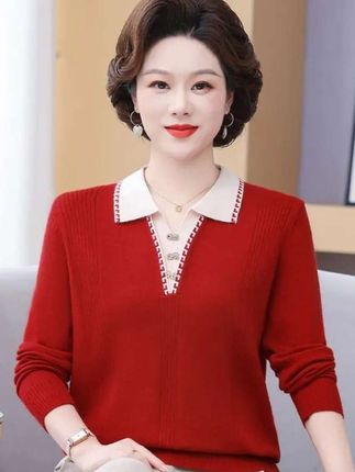 妈妈装春秋新款针织打底上衣百搭40岁50中老年中年女秋翻领毛衣薄#时尚针织衫#早秋新款#时尚妈妈装 #谁穿谁美