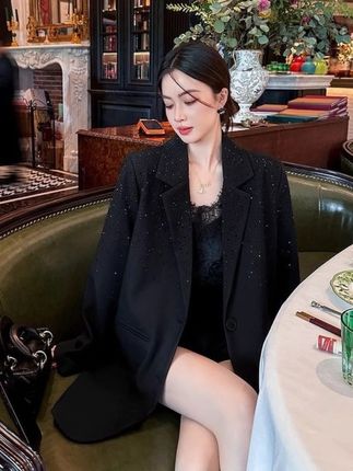黑色小众设计感烫钻西装外套女春季新款高级轻奢西服宽松春秋春秋