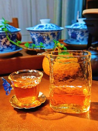 方砖冰川纹理公道杯高硼硅加厚耐热分茶器鹰嘴古法手工茶海#公道杯