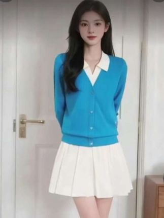 假两件POLO领针织衫毛衣女秋季新款拼色高档保暖韩版短款打底 #热门 #穿搭 #穿出自己的风格