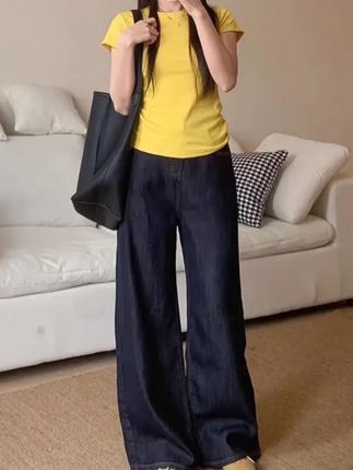 【原牛 现货24h+运费险】原牛美式阔腿宽松拖地裤女生韩系显瘦高腰#高腰牛仔裤#牛仔裤#直筒牛仔裤#阔腿裤#拖地裤