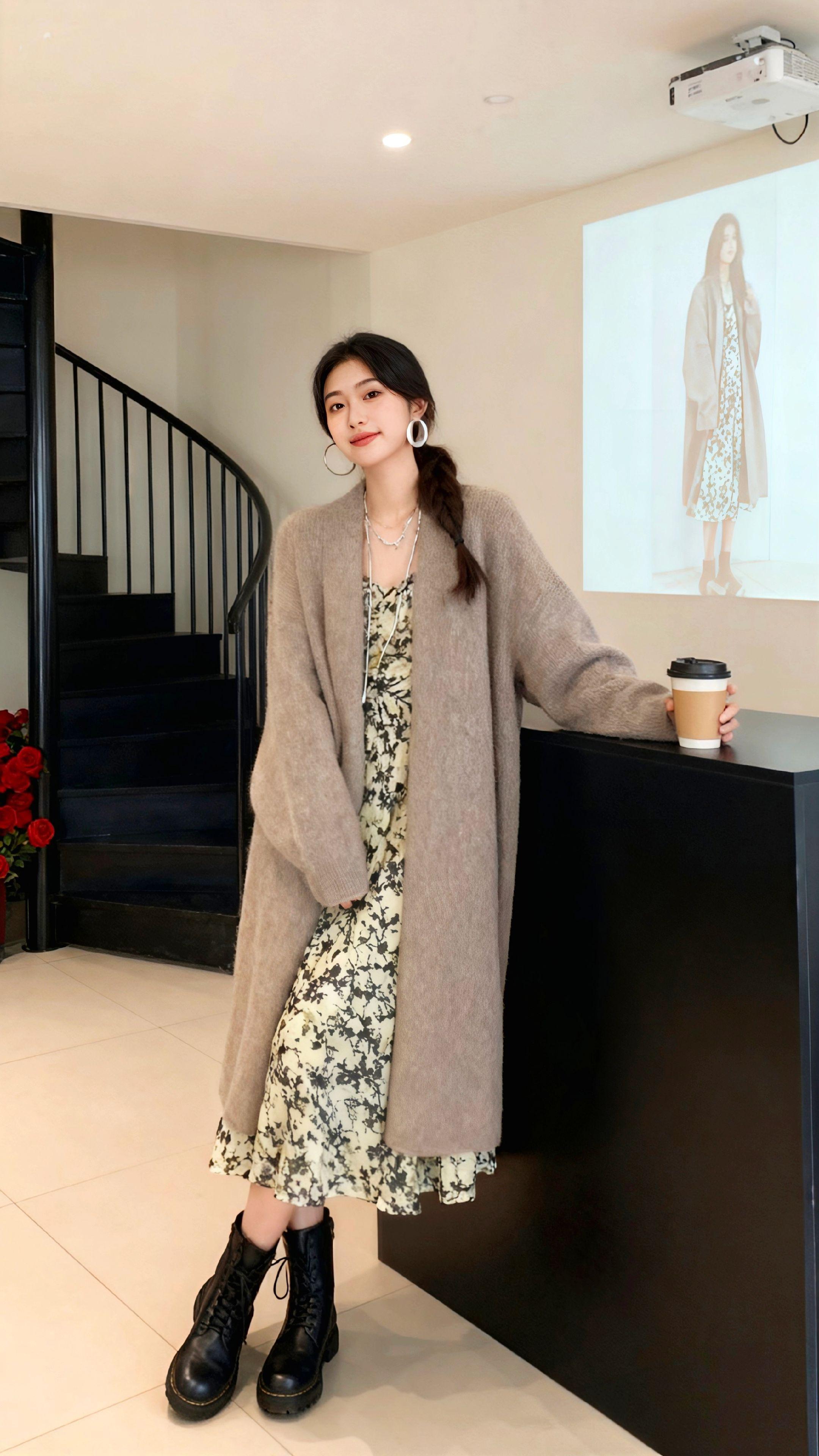 #慵懒风穿搭 #中长款外套 #针织衫开衫 #宽松版型不挑身材 #法式风格