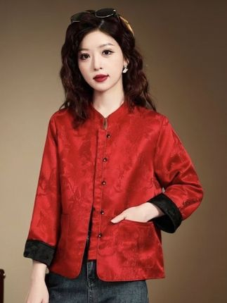 深圳南油高端花萝缎面黑红双面穿中式复古秋款外套#国风古韵 #新中式穿搭 #高端大气 #洋气减龄 #谁穿谁好看