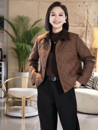 衬衫领显瘦打格菱棉衣外套#简约大气 #减龄气质 #做工精细 #时尚洋气 #谁穿都好看