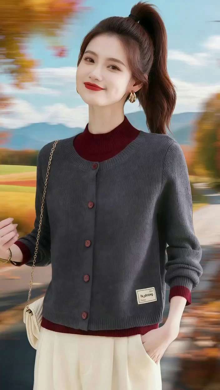 #假两件毛衣 #毛衣开衫 #半高领毛衣 #中年妈妈穿搭 #百搭针织衫 @抖加🔥上热门🔥dou+🔥热点宝