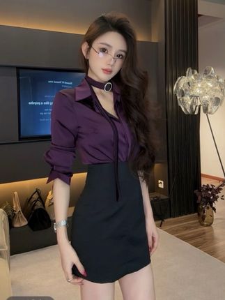 法式御姐风性感缎面衬衫性感包臀裙紫色衬衫两件套#爆款热卖中 #显瘦穿搭#好物推荐🔥 #美出高级感#两件套@抖音小助手 @DOU+小助手 @DOU+上热门 @DOU+好生意