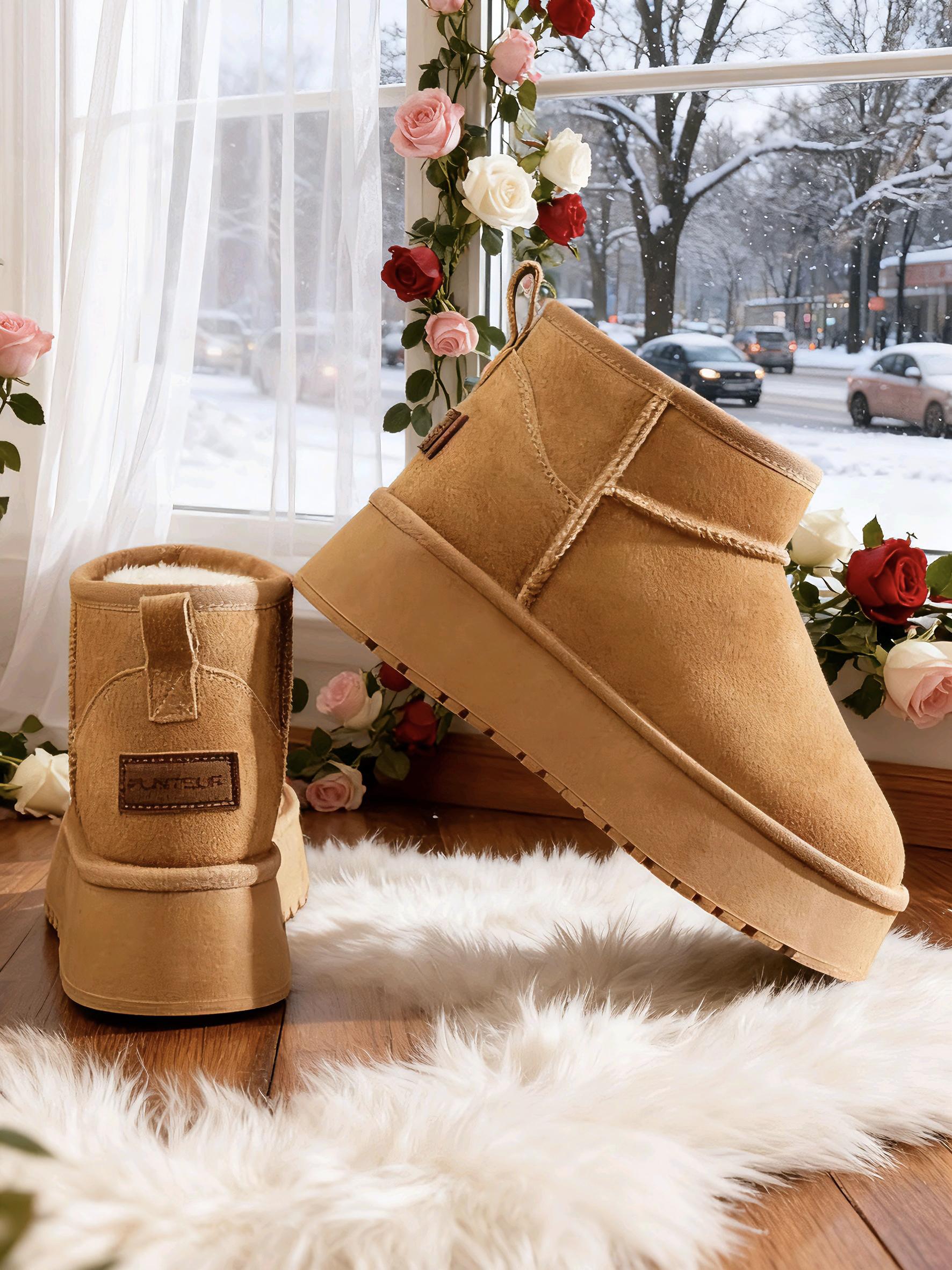 雪天里的“默契靴” 乔然穿着厚底雪地靴,4厘米的内增高让她恰好能平视辰宇的眼眸。前几天他冒雪送来鞋时说:“冬天路滑,这双加绒的‘小棉窝’,能护你走路稳稳的,还能让你和我对视时不用抬头。” 此刻辰宇在雪林边,笑着朝她招手:“走两步试试?”他声音带着雪后的清润,“这鞋底的稳,衬得你像只灵动的小鹿。”乔然迈步时,靴底轻压过积雪,他忽然牵住她的手,指尖碰了碰靴侧的软毛:“就像这4厘米的契合,我对你的在意,是每一步都刚好的贴心。”雪风掠过发梢,她忽然明白,这双鞋的暖,原是他藏在细节里的温柔。 #雪地靴推荐 #冬日女鞋 #舒适好鞋 #时尚穿搭 #暖心好物