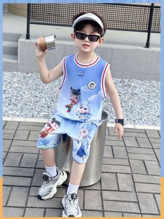 #高品质童装 #夏季穿搭 #运动休闲套装 #阳光帅气 #夏天该有的样子 儿童哪吒衣服男童夏季