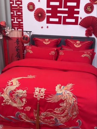 富安娜新款奢华全棉婚庆四件套纯棉大红床单被套床上结婚婚房被罩#家纺床上用品 #富安娜家纺 #婚庆床品 #备婚日常 #婚房布置