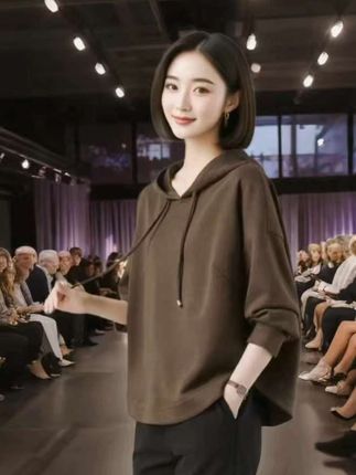 春秋季女装新款时尚洋气宽松休闲连帽卫衣 短款长袖上衣#女士穿搭#春秋穿搭#每日穿搭