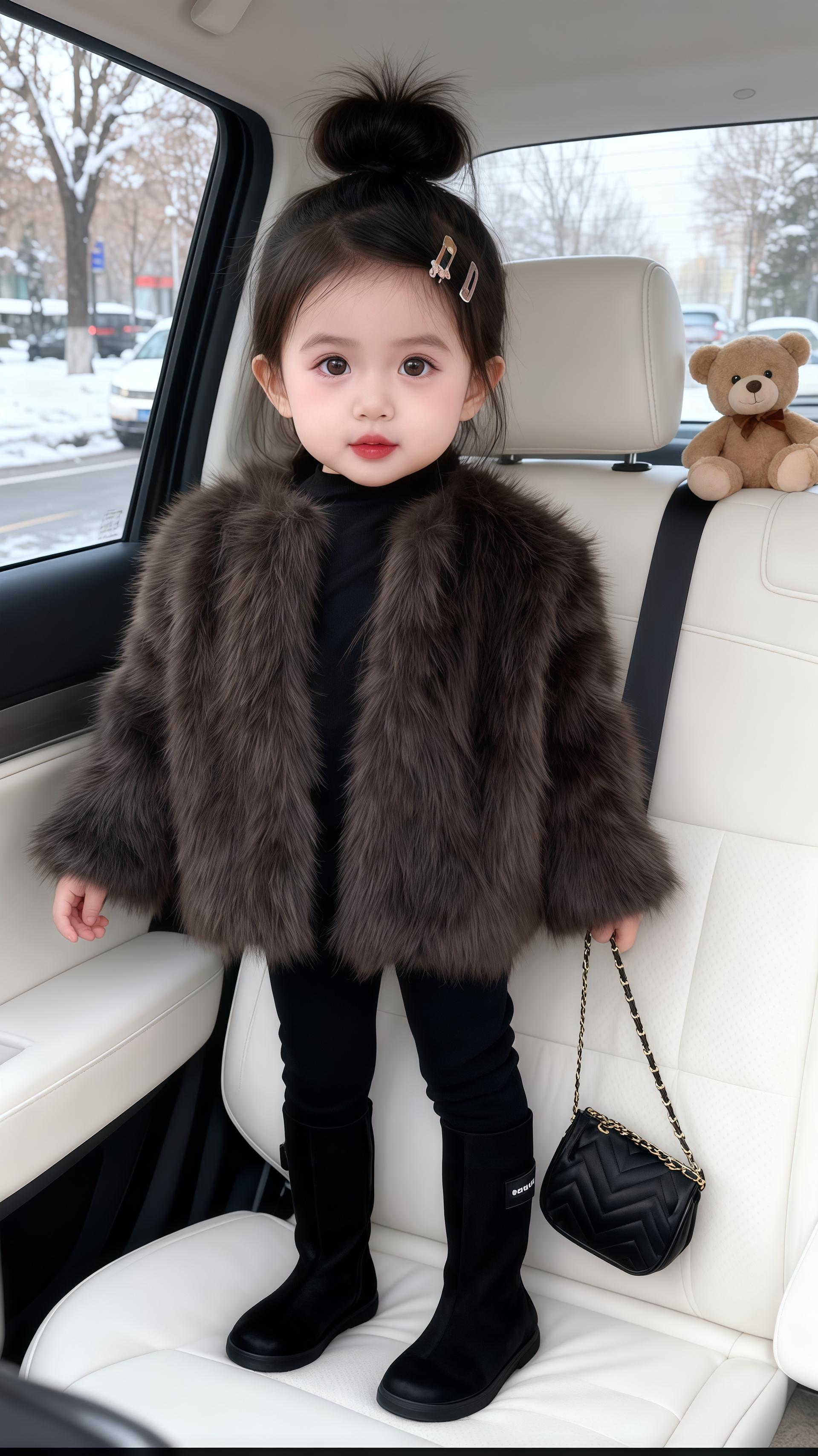 女宝秋冬炸街款|这件皮草外套也太显贵了吧。谁能想到童装也能这么有质感✨ 女儿穿上这件深灰色皮草外套,直接变身小贵妇!   蓬松柔软的毛感,保暖又高级,搭配黑色紧身裤和长筒靴,再加个链条小包,走在街上回头率200%💥 秋冬想让娃穿出高级感,这件真的可以闭眼入!   #女宝穿搭 #秋冬童装 #皮草外套 #萌娃炸街  #童装种草