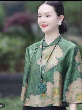 中式国风香云缎面牡丹印花七分袖短外套2025春夏新款傣味上衣#夏季穿搭 #女装 #时尚穿搭 #夏季穿搭 #穿出不一样的风格