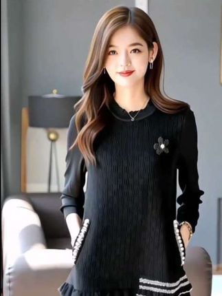 亮丝钉珠拼接连衣裙女2025春秋新款高级感荷叶边显瘦气质a字裙子