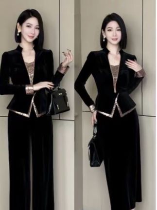 #上热门 2025新款秋季时尚丝绒亮片刺绣长袖上衣修身显瘦套装#高级感穿搭 #显瘦穿搭 #谁穿谁好看 #爆款热卖中 @DOU+小助手