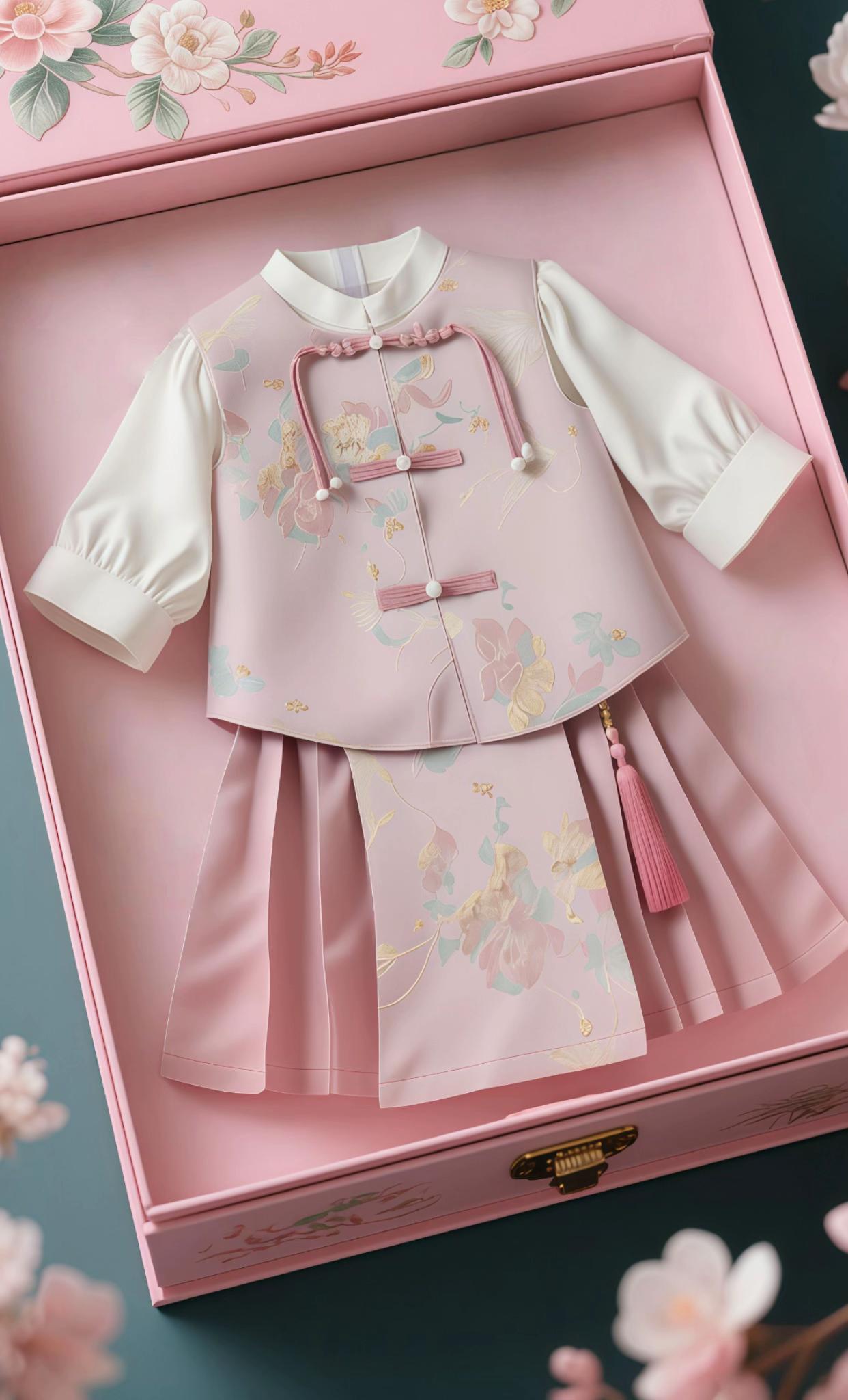 🌸被问爆的女童汉服|这才是国风萌娃的正确打开方式! 粉嫩嫩的改良汉服也太绝了吧! 中式马甲+百褶裙的组合, 刺绣精致又灵动, 穿上就是江南园林里的小仙女儿~ 不管是日常出街还是节日穿搭都很合适, 面料舒适又有质感, 搭配蕾丝袜和绣花鞋, 国风氛围感直接拉满, 带娃穿这套去逛园林,被夸了一路! #女童汉服 #国风穿搭 #儿童汉服 #宝宝穿搭 #童装爆款
