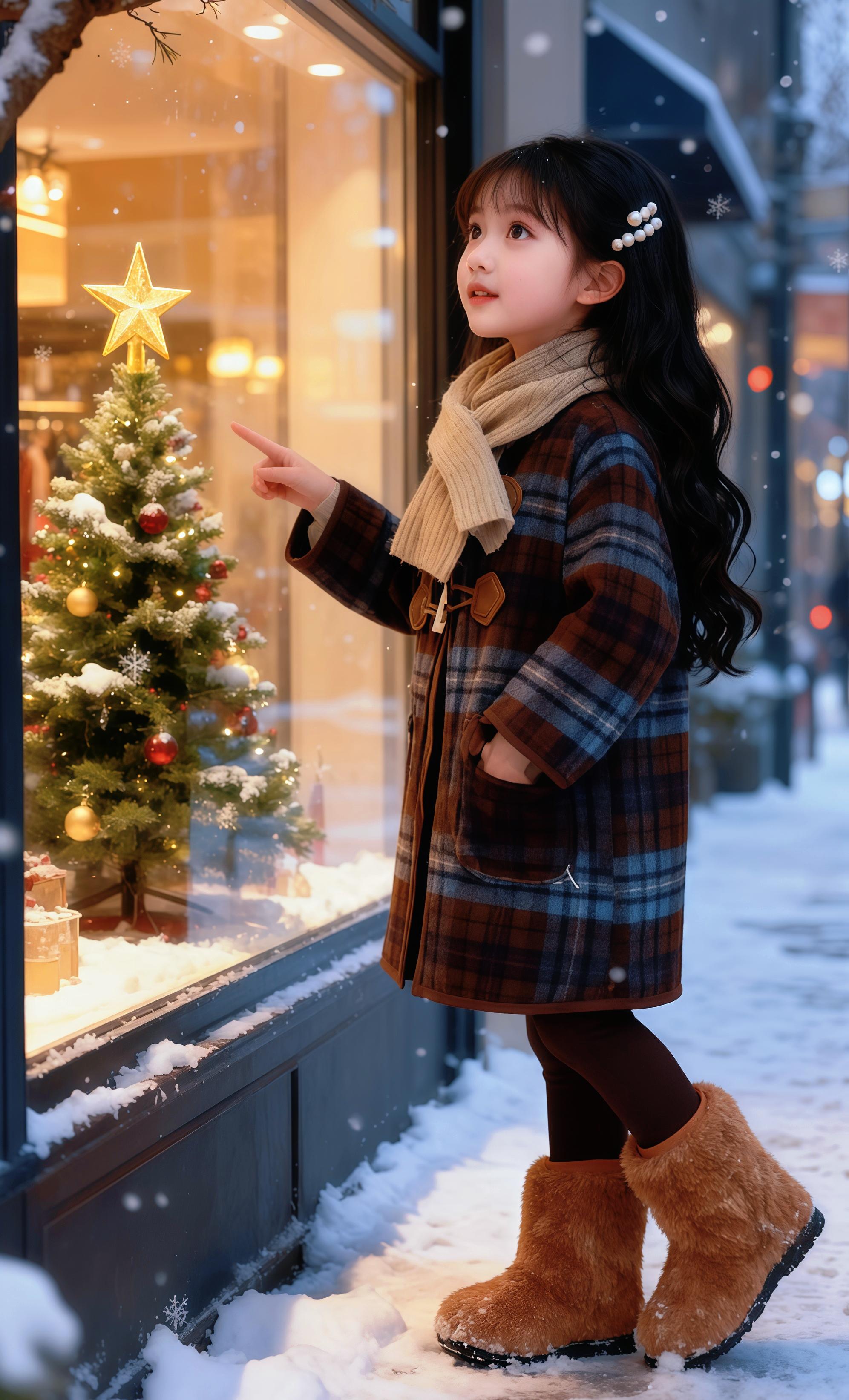 - ❄️ 格纹大衣裹住圣诞的甜,毛绒靴踩碎雪光,少女把冬日浪漫都捧在掌心。 - 🎄 圣诞树落着细雪,衣褶里藏着暖调,每一处格纹都在说:冬天,就该这般温柔又治愈。 - 🌟 珍珠发饰轻颤,暖棕与蓝的碰撞,是少女与雪日圣诞的梦幻邂逅。#女儿的秋冬穿搭已经预备好了 #潮童穿搭 #穿搭 #高品质童装 #生女儿就要这样穿