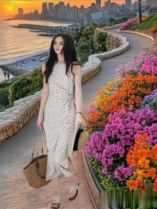【松间月】高级感气质波点连衣裙女侧收腰亚麻棉法式长裙#优雅气质 #好身材好气质 #夏日穿搭 #这也太好看了 #连衣裙 @巨量千川
