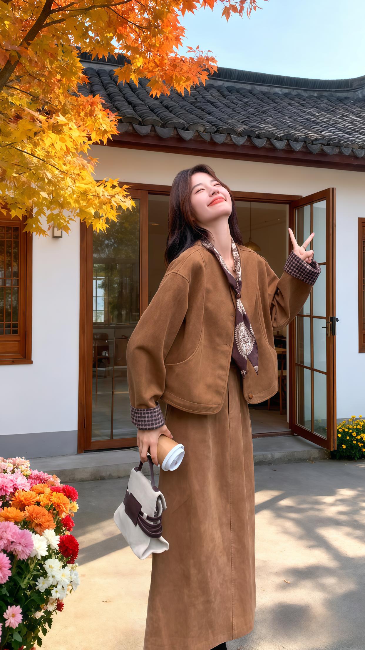 高级感复古麂皮绒套装裙2025春秋新款气质韩系美拉德老钱风两件套#女装#气质穿搭#时尚显瘦#穿出高级感
