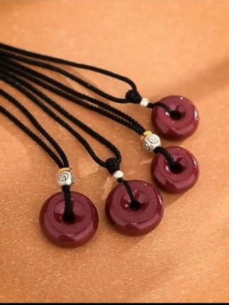 罗泰老银匠 含辰砂工艺品朱砂平安扣吊坠男女士款新中式项链挂坠