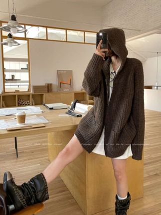 JCCC 影子【松咖】咖色羊毛混纺拉链针织毛衣外套!