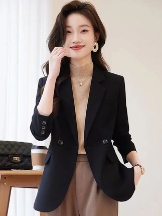 春季薄款气质西装外套女双排扣设计百搭修身小西服上衣#气质穿搭 #小西装 #显瘦穿搭 #小个子穿搭 #强烈推荐