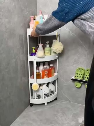 #创作灵感 家里洗手间小的,试试这款落地三角置物架,多层收纳,各种大小洗漱用品都能整齐放置,自带沥水孔,干净又卫生!#家居收纳