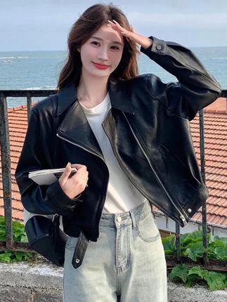 秋季现货!休闲宽松显瘦时尚短款洋气百搭小皮衣#皮衣外套#女装#外套女#品质女装#夹克外套