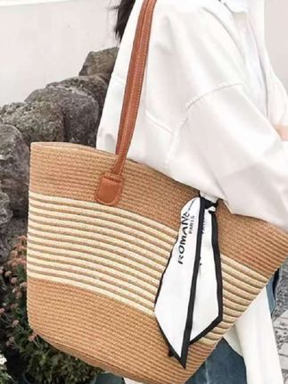 #包包推荐 2025夏季新款通勤编制条纹单肩百搭时尚沙滩编织女包草编包#沙滩包 #通勤包包