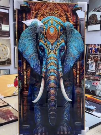 玄关画首选~大象上墙富贵吉祥~正品高温烤瓷镶钻工艺挂画#现场实拍#厂家实拍#晶瓷装饰画#这也太好看了