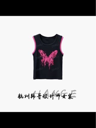 【韩哥女装】2025欧版简约暗夜黑蝴蝶水印时尚休闲高弹背心9298-B8#无袖背心 #简约时尚#高弹背心#时尚百搭 #无袖背心推荐